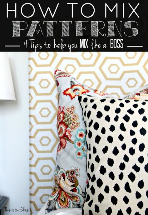 How to Mix Patterns | Formula for Mixing Prints Like a Boss | This is our Bliss | www.thisisourbliss.com Reupholster Headboard, Pattern Curtains, Simple Headboard, Headboard Curtains, Painting Fabric, How To Mix, Fabric Combinations, Curtain Patterns, Pattern Play