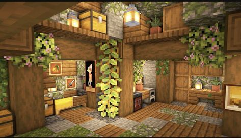 Interior Design Minecraft Cottagecore, Minecraft Nature Interior, Minecraft Cottage Core Interior No Mods, Hobit Houses Minecraft Interior, Interior Decorating Minecraft, Minecraft Villager House Interior, Minecraft Tree House Interior, Minecraft Interior Cottagecore, Cozy Minecraft Houses Interior