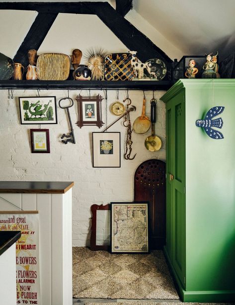 A 16th-century Herefordshire cottage filled with collected treasures | House & Garden Curtain Skirt, Edward Bulmer, Natural Paint, Charming Cottage, English Country Style, Cottage Inspiration, Cosy Corner, London Flat, Long Shelf