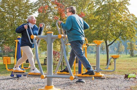 Playgrounds For The Elderly Boost Activity And Decrease Loneliness People Activity, Park Activities, Photo Glamour, Fitness Park, Adult Playground, Outdoor Fitness Equipment, Outdoor Park, Playground Design, Outdoor Gym