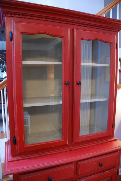 A Tale of the Pretty Red Buffet...  a Love Story. Refinished China Cabinet, Small China Cabinet, Red Hutch, Red Buffet, China Cabinet Redo, Red Chalk Paint, Painted China Cabinets, Redo Cabinets, Red Furniture