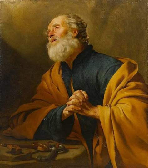 Gerrit van Honthorst Saint Peter Penitent oil on canvas 110.2 x 97.4 cm. (43 3/8 x 38 3/8 in.) Catholic Bible Study, Catholic Bible, Saint Peter, Religious Painting, Baroque Art, Dutch Painters, Divine Mercy, Biblical Art, St Peter