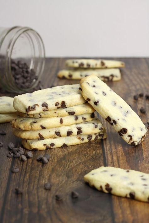 Chocolate Chip Shortbread Cookie Dippers by The Toasty Kitchen Cookie Dippers, Cookie Dipper, Chocolate Chip Shortbread, Chocolate Chip Shortbread Cookies, Easy To Make Cookies, Shortbread Cookie Recipe, Shortbread Cookie, Chewy Chocolate Chip, Cookie Calories