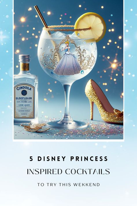 Whether you're hosting a Disney princess themed party or simply looking to add a touch of fairy tale magic to your evening, these Disney princess inspired cocktail recipes are perfect.  With a wave of our magic wand, let's dive into these 5 Disney princess inspired cocktails you need to try this weekend.....#disneyprincess #cocktailrecipes Disney Themed Cocktails, Cinderella Cocktail, Fairytale Cocktails, Disney Themed Drinks, Disney Princess Cocktails, Princess Brunch, Disney Alcoholic Drinks, Fall Party Drinks, 5 Disney Princess