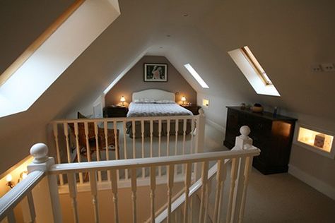 Same layout with the stairs in the middle of the room. Windows on straight walls as opposed to slanted. Loft Conversion Bedroom, Attic Renovation Ideas, Finished Attic, Contemporary Loft, Attic Bedroom Designs, Attic Playroom, Attic Loft, Small Attic, Attic Conversion