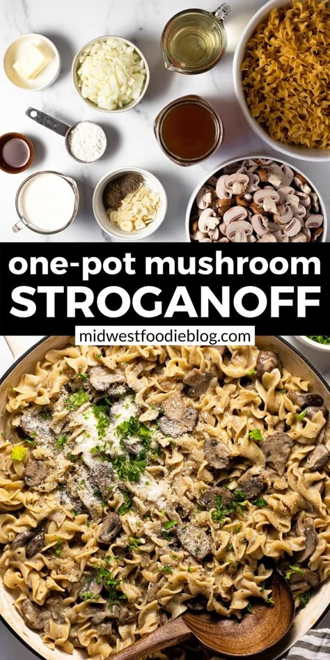 This 20-minute one-pot vegetarian stroganoff is a quick and easy meatless meal that your family will love! Perfectly al dente egg noodles are coated in a creamy mushroom stroganoff sauce - and the best part is it all cooks together in one pot! Vegetarian Stroganoff, Stroganoff Sauce, Mushroom Stroganoff Recipe, One Pot Vegetarian, Easy Family Dinner Recipes, Mushroom Stroganoff, Meatless Meal, Easy Vegetarian Dinner, Stroganoff Recipe