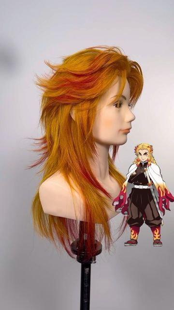 Anime Layered Hair, Demon Slayer Hair Styles, Wolfcut Layers, Disconnected Layers, Demonslayer Rengoku, Haircut Wolfcut, Layer Haircut, Alt Hair, Dry Texture Spray