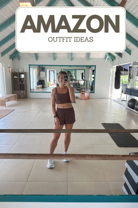 Amazon Workout Outfit!! Love this brown color!! So comfortable! Great for workouts, walks, runs!! Brown Workout Outfits, Brown Athleisure Leggings For Workout, Workout Clothes Amazon, Best Amazon Gym Clothes, Brown Workout Shorts, Amazon Workout Clothes, Run Outfit, Outfits Amazon, Workout Outfit