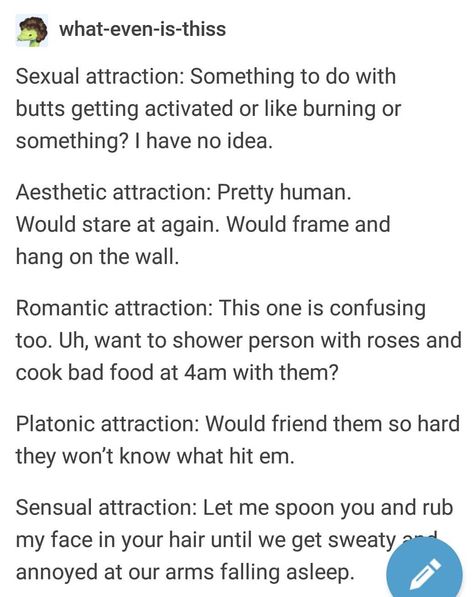 Asexual Quotes, Relationship Tropes, Aesthetic Attraction, Romantic Attraction, Writing Board, The More You Know, Writing Tools, Text Posts, Tumblr Posts