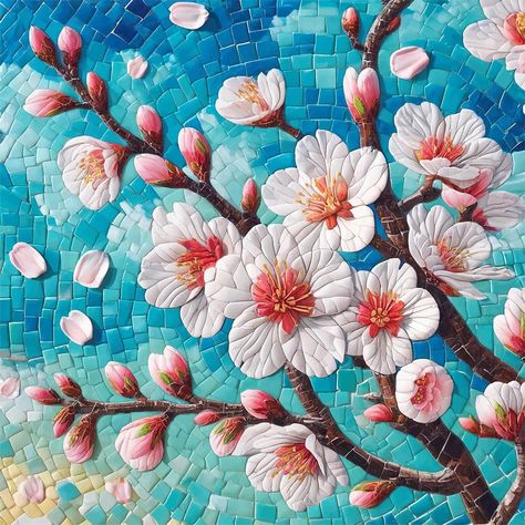 Almond Blossom Mosaic #mosaic #almondblossom Floral Mosaic, Almond Blossom, Mosaic Art, Art Craft, Pattern Design, Almond, Mosaic, Blossom, Arts And Crafts