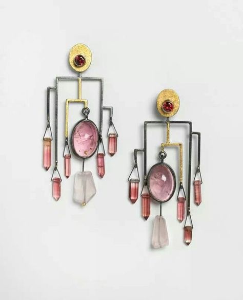 Earring Combinations, Pink Chandelier Earrings, Pink Chandelier, Summer Earring, Gem Stones, I Love Jewelry, Oxidized Silver, Contemporary Jewellery, Contemporary Jewelry