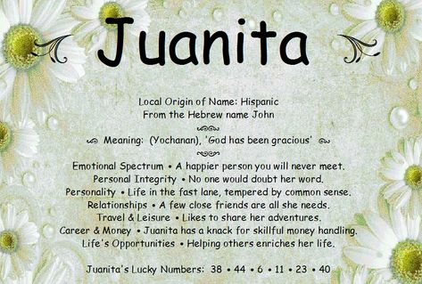 Click to find more meaning of your name here Juanita Core, Meaning Of Names, Shirt Images, Meaning Of Your Name, Day Name, Library Posters, Personal Integrity, Hebrew Names, Becoming A Better You