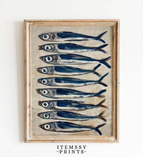 Sardine Painting Antique Still Life Fish Art Vintage Sea Life Print Wall Decor for Fish Restaurant Nautical Fish Coastal Home Art - Etsy House Wall Art Ideas, Beach House Prints, Superrealism Art, Vintage Ocean Art, Entry Way Art Wall Ideas, How To Choose Wall Art, Abstract Nautical Art, Inspiring Wall Art, Men’s Wall Decor