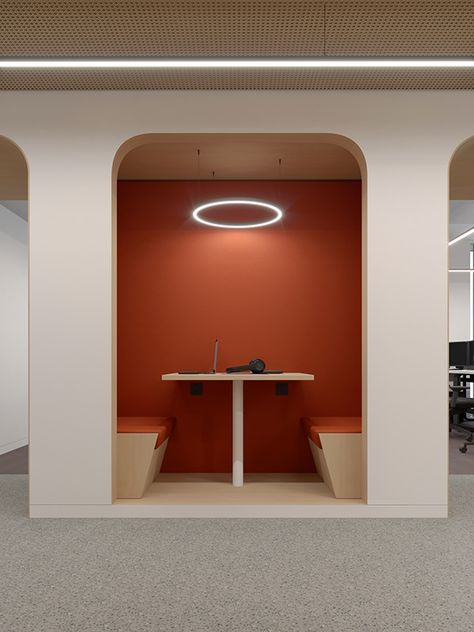 Office Booth Seating, Office Booth, Office Meeting Room, Smart Office, Booth Seating, Hospital Interior Design, Corporate Interiors, Huge Windows, Atomic Age