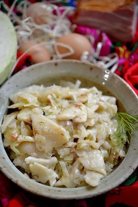 New Recipe: Polish Cabbage and Dumplings {Łazanki z Kapustą} - Polish Your Kitchen Cabbage And Dumplings, Slavic Cuisine, Poland Recipes, Vegetarian Cabbage Rolls, Polish Cabbage, Thick Noodles, Cabbage Dishes, Polish Dumplings, Farmer’s Cheese