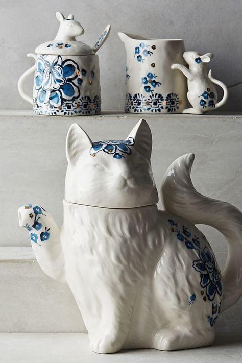 Post Image Anthropologie Kitchen, Novelty Teapots, Stoneware Teapot, Boho Lifestyle, Bohemian Kitchen, Cat Teapot, Sugar Pot, Floral Decal, Bohemian Women