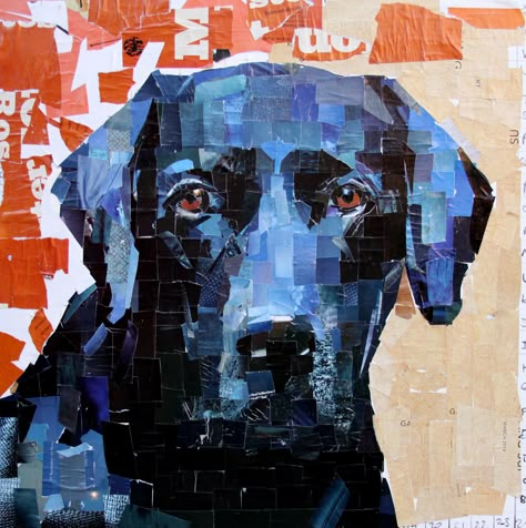 Easy Collage Art Ideas, Mosaic Collage Art, Blue Labrador, Dog Collage Art, Dog Collage Photo, Collage Dog Art, Labrador Abstract Art, Abstract Labrador Painting, Collage Animals