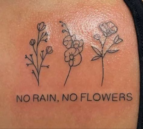 Bo Rain No Flowers Tattoo, Cloud And Flower Tattoo, No Rain No Flowers Tattoo, Flowers Tattoo, No Rain No Flowers, No Rain, Line Tattoos, Tattoo Inspo, Butterfly Tattoo