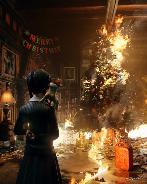 Wednesday Fanart, Wednesday Nevermore, Wednesday Art, Creepy Christmas, Christmas Aesthetic Wallpaper, Married Christmas, Film Art, Addams Family, Wednesday Addams