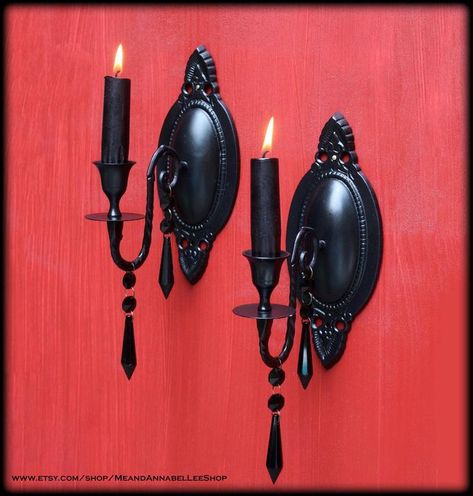 Glam Home Decor, Wooden Sconces, All Is Vanity, Gothic Candles, Goth Glam, Brass Sconces, Goth Home, Goth Home Decor, Halloween Jack O Lanterns