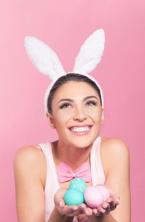 Laughing woman with Easter eggs. Studio shot of a laughing young woman wearing b , #AD, #eggs, #Studio, #shot, #Laughing, #woman #ad Easter Shoot, Easter Photoshoot Ideas Women, Easter Photoshoot Ideas, Easter Photo Backdrop, Easter Portraits, Easter Photography, Easter Photoshoot, Easter Photos, Cool Poses