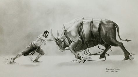 Bahubali the bullfight Pencil drawing  By premashish padhan Farmer Painting, Pencil Sketches, Realistic Drawings, Pencil Sketch, Pencil Drawing, Animal Drawings, Pencil Drawings, Farmer, Sketch