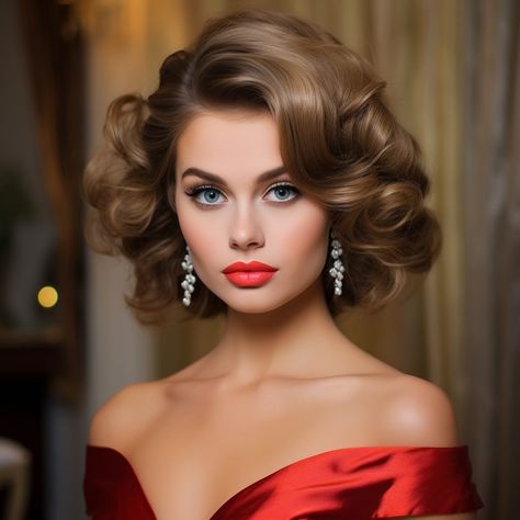 Formal Haïr Style For Short Hair, Oldies Hairstyles For Women, Red Carpet Hairstyles Short Hair, Short Wavy Bridal Hair, Classic Hairstyles For Short Hair, Retro Hairstyles For Short Hair, Glam Waves Short Hair, Short Hairstyles Formal, Hollywood Waves Short Hair