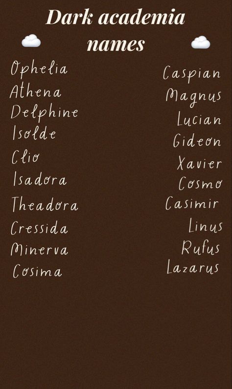 Last Names Dark Academia, Dark Men Names, Dark Academia Female Names, Dark English Aesthetic, Dark Guy Names, Pretty Names With Dark Meanings, Dark Fantasy Last Names, Feminine Names With Dark Meanings, Dark Kingdom Names