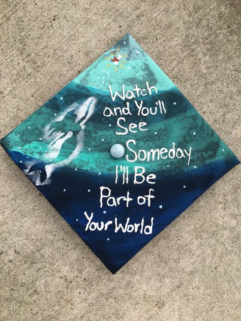 Littler Mermaid grad cap Little Mermaid Graduation Cap, Ocean Graduation Cap, Biology Graduation Cap, Little Mermaid Decorations, Disney Graduation Cap, Creative Graduation Caps, Disney Graduation, Nurse Graduation Cap, Graduation Sash