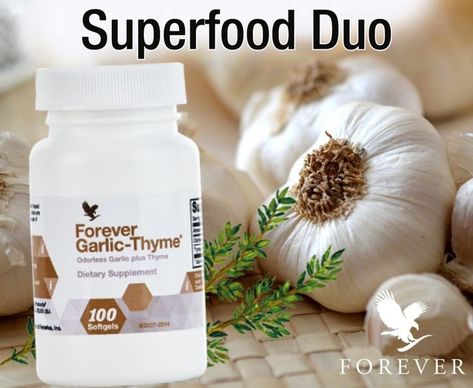 Fight against oxidative stress with a one-two punch of garlic and thyme. Forever Garlic-Thyme® is an odorless, easy-to-take softgel that promotes cardiovascular health and enhances immunity. #garlicandthyme #healthylifestyle #immunebooster Forever Garlic Thyme, Forever Living, Immunity Booster, Forever Living Products, Cardiovascular Health, Thyme, Dietary Supplements, Healthy Lifestyle, Garlic