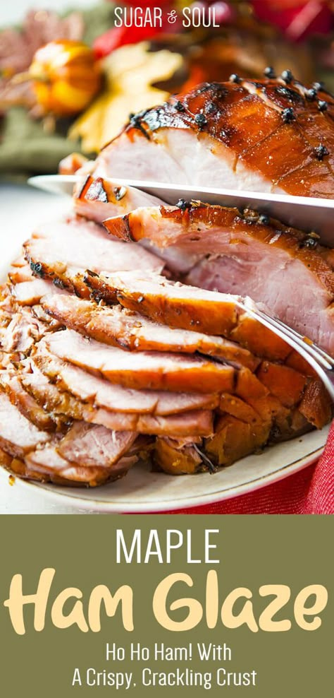 If you're looking for the most delicious holiday ham, then you need this Maple Ham Glaze recipe! It's so simple to throw together, and creates the prettiest ham imaginable! Maple Ham Glaze, Leftover Ham Recipes Casseroles, Maple Glazed Ham Recipes, Best Ham Recipe, Easy Ham Glaze, Maple Ham, Ham Sauce, Thanksgiving Ham, Maple Glazed Ham