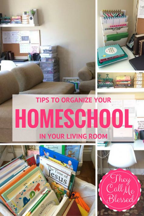 Tricks to Organize Your Homeschool Space in Your Living Room | They Call Me… Homeschool Organization Ideas, Homeschool Room Organization, Homeschool Space, Homeschool Supplies, Homeschool Encouragement, Homeschool Classroom, Virtual School, Homeschool Schedule, Homeschool Life