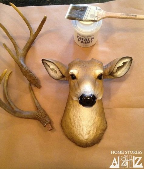 paint faux deer head to look as great as the expensive high end deer heads. Instructions. Paper Mache Deer Head, Taxidermy Diy, Plastic Animal Crafts, Deer Head Decor, Faux Deer Head, Taxidermy Deer, White Faux Taxidermy, Deer Heads, Grandma Christmas