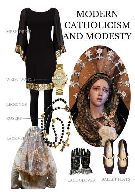 Elegantly Embrace Modesty & Faith: Infused with Classical Catholic Influences! Catholic Inspired Fashion, Catholic Robes, Modest Catholic Outfits, Catholic Aesthetic Outfits, Catholic Outfits, Catholic Modesty, Catholic Fashion, Biblical Art, Lace Gloves