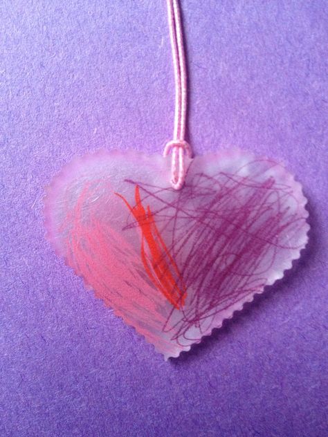 Valentines day craft we did at preschool today. Shrinky dink heart pendants. Punched before baking then string. Would be cute to make and give away as valentines too. Valentine Preschool, Valentines Day Craft, Preschool Valentine Crafts, February Classroom, February Activity, Preschool Valentines, Shrinky Dink, Heart Pendants, Valentine Day Crafts