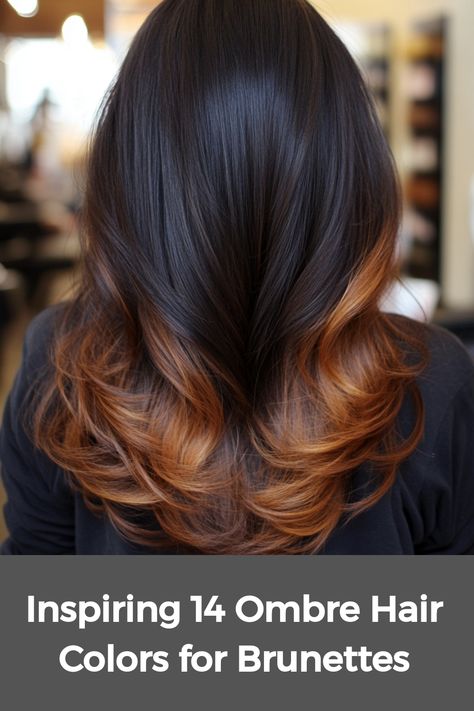 Brunettes can elevate their style with ombre hair colors that emphasize depth and natural dimension. This look transitions darker roots to lighter ends, creating a sun-kissed glow perfect for different skin tones. Popular shades like caramel, honey, and red allow for unique customization. Ombre styles can range from subtle to bold, bringing movement and a refreshing touch to brunette hair, making it a top choice for those seeking a chic, low-maintenance transformation. Ombre Hair Color For Brunettes, Hairstyle Ombre, Violet Ombre, Hair Colors For Brunettes, Colors For Brunettes, Caramel Ombre, Summer Blonde Hair, Red Blonde Hair, Silver Ombre