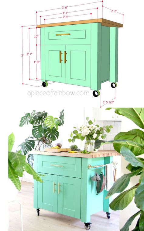 Easy Diy Kitchen Island, Colorful Boho Kitchen, Kitchen Islands Ideas With Seating, Cabinet Hack, Armoire Ikea, Kitchen Carts On Wheels, Farmhouse Colorful, Kitchen Island Storage, Ikea Kitchen Remodel