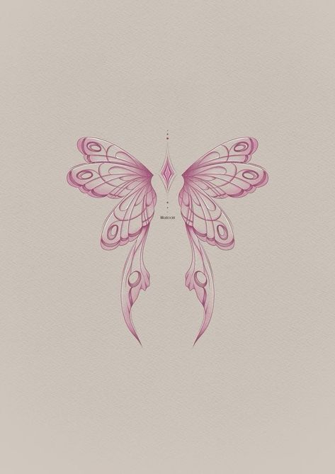 Fairy Wings Back Tattoo Stencil, Butterfly Tattoo Symbolism, Pastel Butterfly Tattoo, Moth Wing Tattoo, Butterfly Wings Back Tattoo, Moth Wings Tattoo, Butterfly And Moth Tattoo, Pink Tattoo Ideas, Moth Butterfly Tattoo