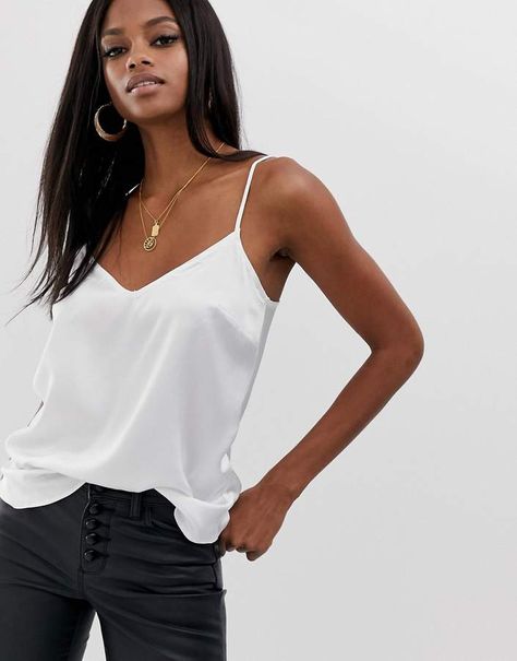 wardrobe capsule essential the white silk cami #capsulewardrobe #wardrobemusthave #whitecami #silkcami #affiliate #datenight White Cami Outfit, White Cami Top Outfit, White Cami Top, White Cami Tops, Cami Outfit, Silk Cami Top, Staple Tops, Satin Cami Top, Suede Blazer