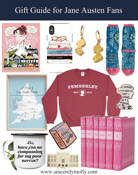 Pride And Prejudice Themed Gifts, Jane Austen Merch, Jane Austen Party Ideas, Jane Austen Gift Ideas, Jane Austen Decor, Jane Austen Party, Bridgeton Aesthetic, Jane Austen Christmas, Pride & Prejudice Movie