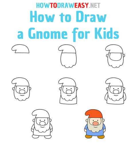 How to Draw a Gnome Step by Step #Gnome #GnomeDrawing #EasyGnomeDrawing #HowtoDrawaGnome #SimpleGnomeDrawing #CartoonGnome #CartoonDrawing #GnomeSketch #GnomeDrawingforKids #DrawingsforKids #Art #ArtWork #StepbyStepDrawingTutorials Easy Gnome Drawing, Gnome Step By Step, Draw A Gnome, Lunchbox Doodles, Gnome Drawing, Gnome Face, Crafts Drawing, Easy Christmas Drawings, Unicorn Drawing