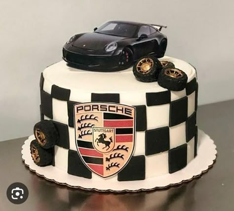 Porsche Cake Ideas, Porsche Birthday Party Ideas, Porsche Themed Birthday Party, Porsche Birthday Cake, Cake For Car Lover, F1 Cake Ideas, Porsche Cake, Car Cake Ideas, F1 Cake