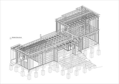 10 Projects in Which BIM was Essential , Axonometric Design of Metal Structure - Casa Piedra Blanca / Pablo Lobos Pedrals, Angelo Petrucelli Rebar Detailing, Bim Model, Steel Framing, Building Information Modeling, Zaha Hadid Architects, Concept Ships, Conceptual Design, Zaha Hadid, Wall Systems