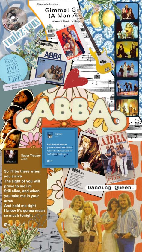 #abba #70s #abbafan #abbaaesthetic #70smusic #70saesthetic #musicaesthetic Abba Moodboard, Abba Wallpaper Iphone, Abba Aesthetic Wallpaper Iphone, Abba Collage, Abba 70s, Abba Song Poster, Abba Tour, Abba Music Poster, Money Money Money