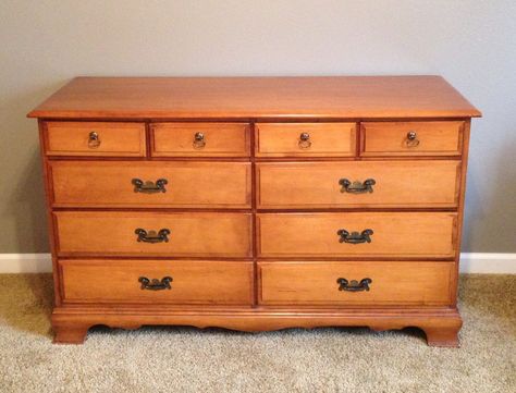 maple dresser Refinished Maple Dresser, Maple Dresser Makeover, Two Tone Furniture, Childrens Dresser, Dresser And Chest, Maple Dresser, Two Tone Dresser, Dresser Vintage, Hall Painting