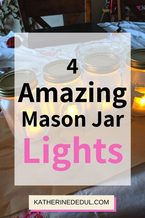 Mason jars are so much fun to craft with. Check out how you can make 4 different luminaries using them today! Glass Jar Luminaries, Mason Jar Christmas Crafts With Lights, Mason Jar Crafts For Christmas Fairy Lights, Lighted Jars Ideas, Mason Jar Crafts To Sell, Mason Jar Luminaries Diy, Mason Jar Lamps, Seniors Crafts, Diy Mason Jar Crafts