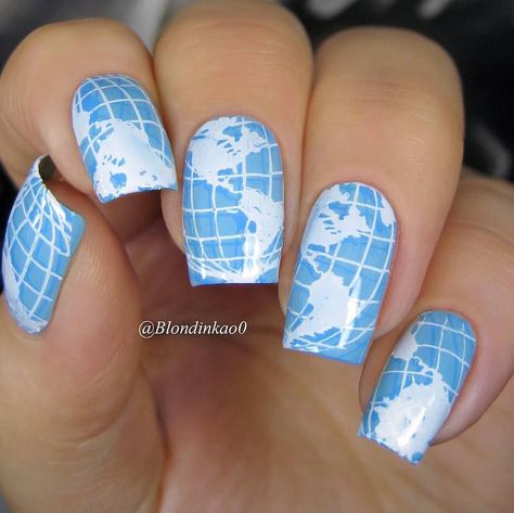 Travel Nails Designs, Map Nails, Image Nails, Mens Nails, Nail Art Products, Nail Time, Map Globe, Manicure Ideas, Great Nails