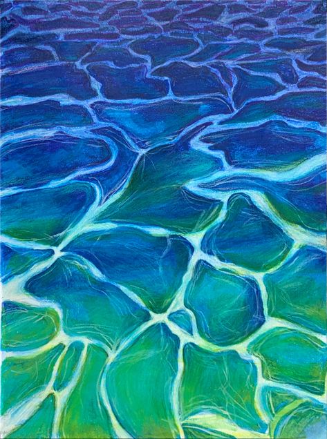 Surface Reflection of my Bahama Series takes on the beautiful reflection of the sun on the still Bahamian waters. This piece is done in mixed media of Prismacolor Marker, Prismacolor Colored Pencil, and Prismacolor Pastels. Water Drawing Colored Pencil, How To Color Water With Colored Pencils, Color Pencil Water Drawing, How To Draw Water With Colored Pencil, Colored Pencil Water Drawing, Ocean Gcse Art, Ocean Gcse Art Page, Sea Drawing Colored Pencil, Colored Pencil Water