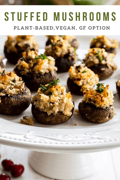 I love this Vegan Stuffed Mushroom recipe. Mushrooms make the perfect little containers to stuff with delicious, garlicky, crispy stuffing. You have the mushrooms' earthy flavor, a little heat (not too much) from the crushed red pepper and garlic, the freshness from the parsley, mixed with the crunch from the panko, and you have an absolutely wonderful appetizer, side dish, or "just-because" dish. Plus this recipe is completely Plant-Based and Vegan. #stuffedmushrooms #vegan #plantbased #... Vegan Stuffed Mushrooms Appetizers, Gluten Free Dairy Free Stuffed Mushrooms, Plant Based Stuffed Mushrooms, Stuffed Portabella Mushrooms Vegan, Gf Stuffed Mushrooms, Dairy Free Stuffed Mushrooms, Stuffed Mushrooms Vegan, Paleo Stuffed Mushrooms, Vegan Mushroom Recipes