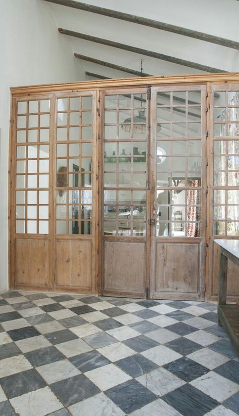 Window French Doors, Scroll Stoppers, Kitchen Sunroom, Pony Wall, Wall Scroll, Interior Windows, Old Windows, Large Kitchen, Window Wall